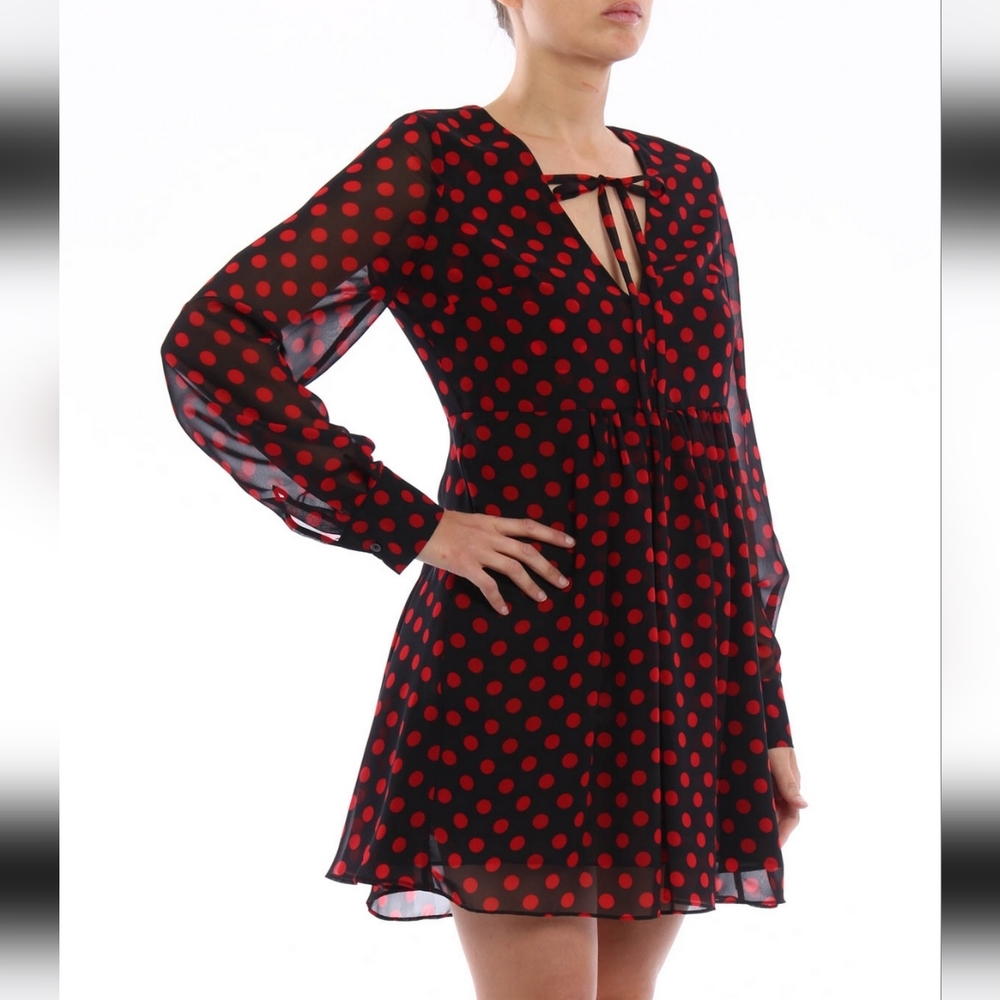 McQ by Alexander McQueen black and red polka dot chiffon long sleeve minidress